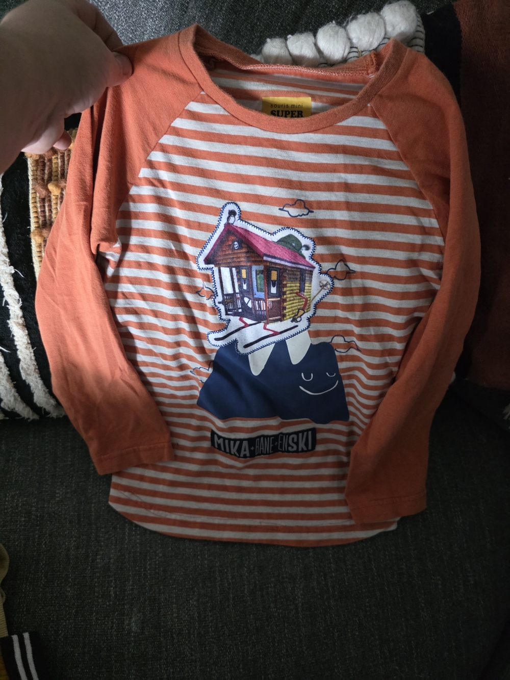 Kids Orange Striped Long Sleeve Graphic Tee by